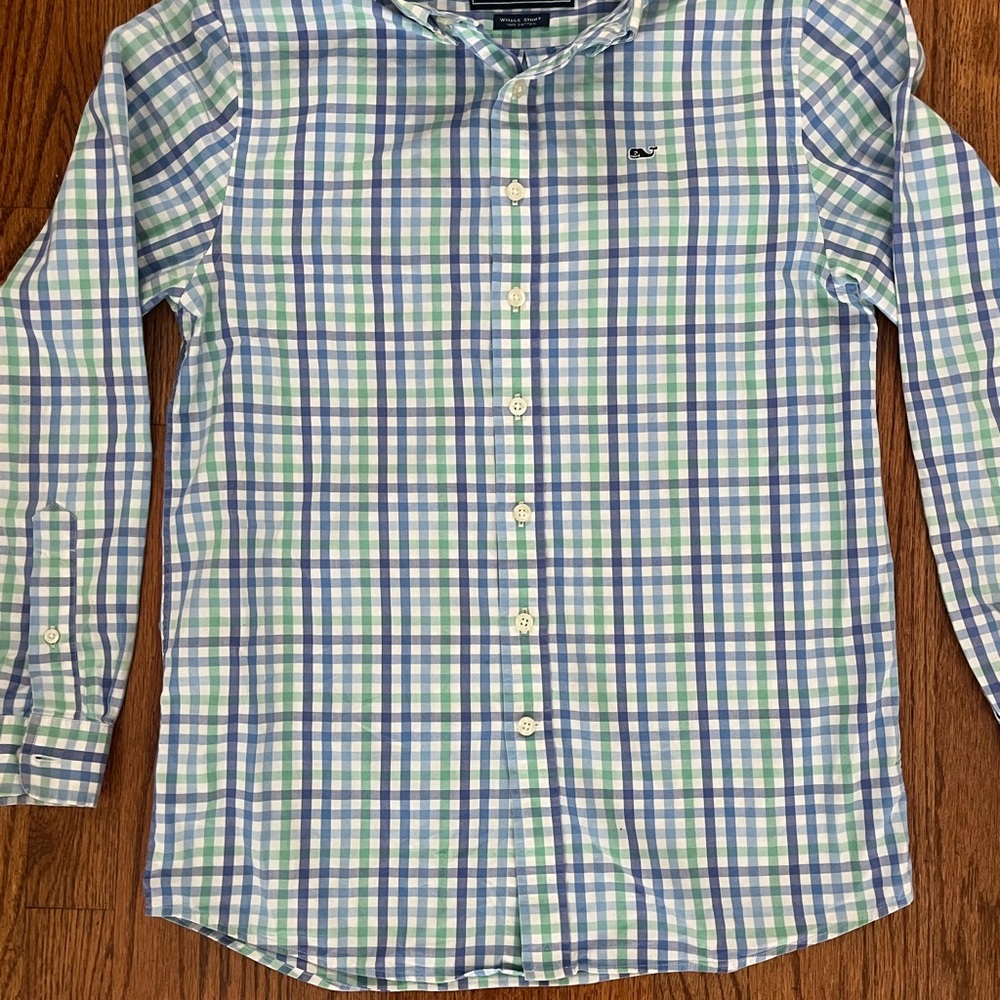 Boy’s Vineyard Vines Kids Plaid Button-Down Shirt - Blue and Green